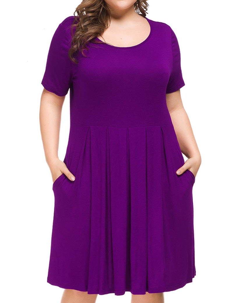 Tralilbee Women's Plus Size Casual T-Shirt Swing Dress with Pockets Purple 2XL - Image 2